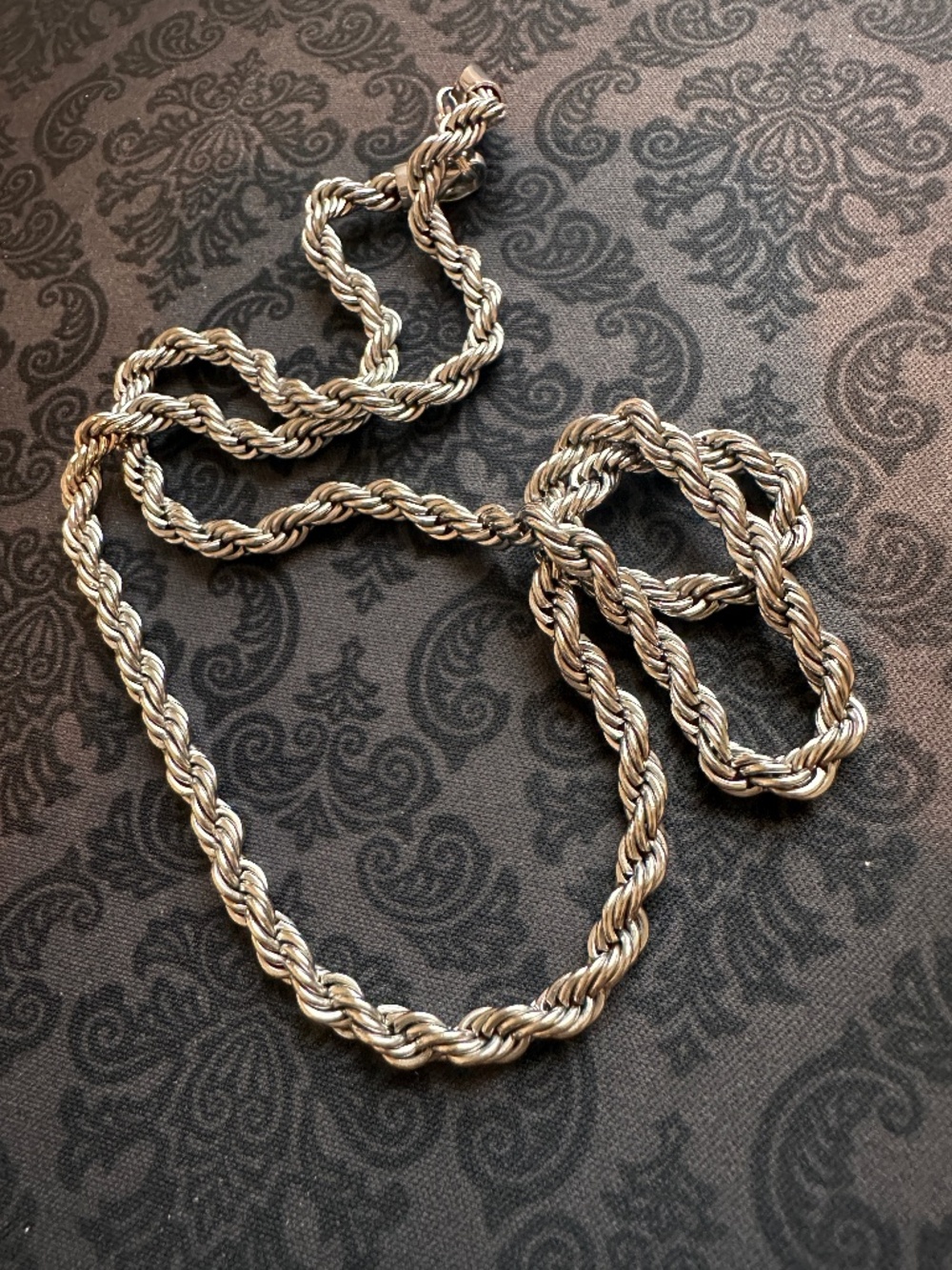 Silver Stainless Steel Rope Chain Necklace 24 Inch Unisex